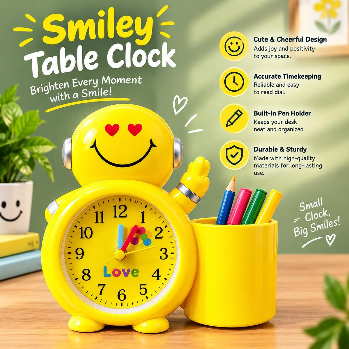 Cute Yellow Love Alarm Clock with Attached Mug M-637