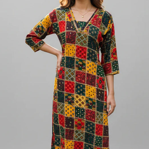 Women's Multi-Color Patchwork Printed Kurta & Pant Set HP31