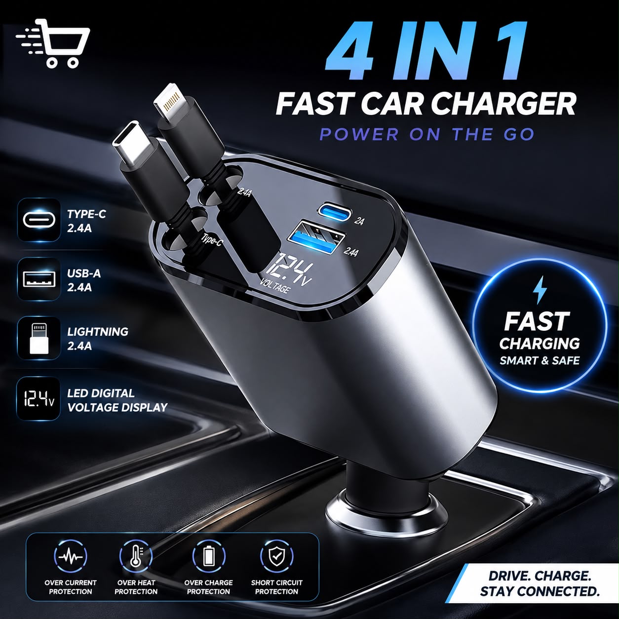 180° Adjustable Type C & iPhones Car Adapter TR8078