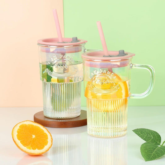 Glass Tumbler with Lid Handle and Straw TR6496
