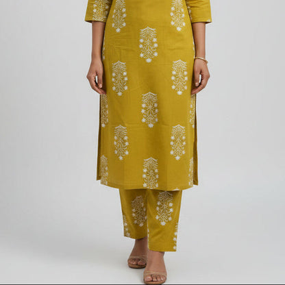 Women's Two-Piece Block Print Straight Kurta and Pant Co-Ord Set HP09