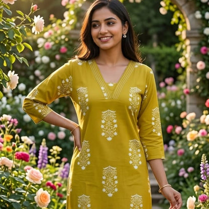 Women's Two-Piece Block Print Straight Kurta and Pant Co-Ord Set HP09