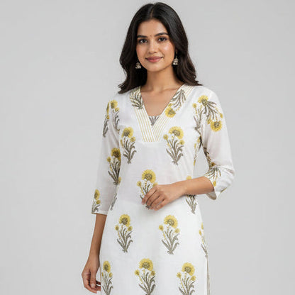 Women's Botanical Block-Print Straight Kurta & Pants Set HP22