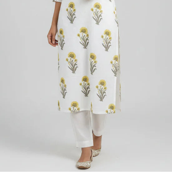 Women's Botanical Block-Print Straight Kurta & Pants Set HP22