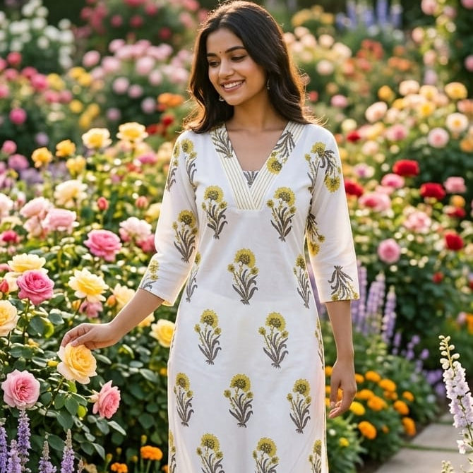 Women's Botanical Block-Print Straight Kurta & Pants Set HP22