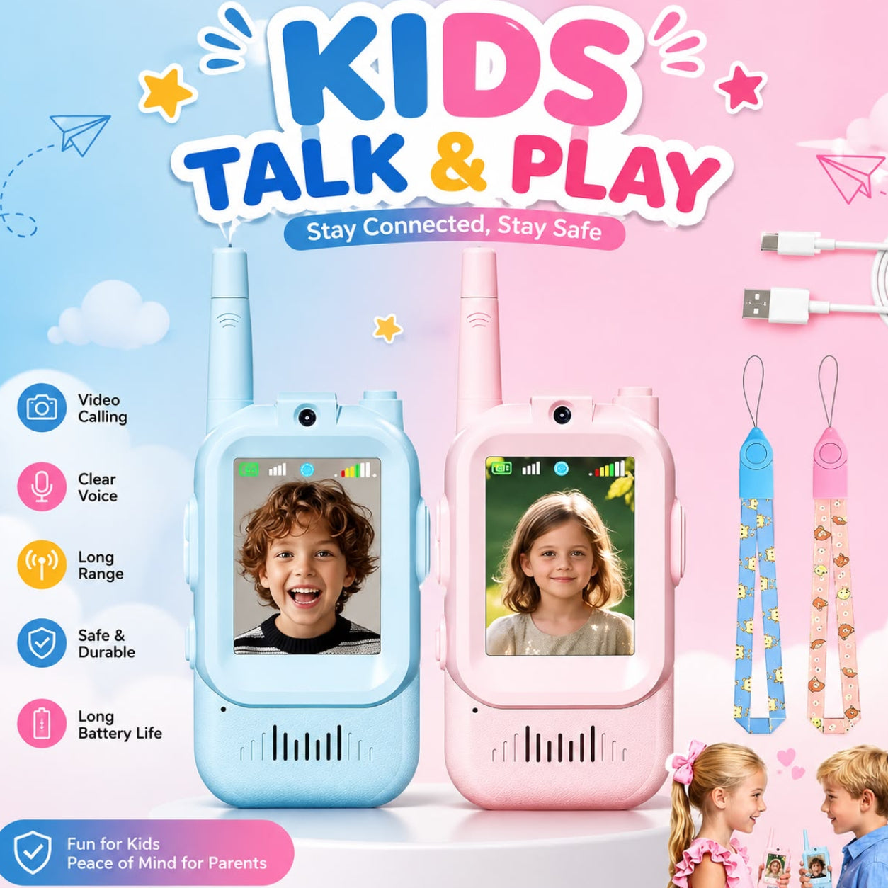 BuddyPro Kids Video Calling Toy Set Pack of 2 – Pink & Blue BR36