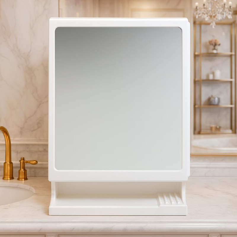 White mirror cabinet with secure storage TR1269