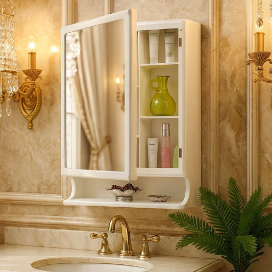 White mirror cabinet with secure storage TR1269