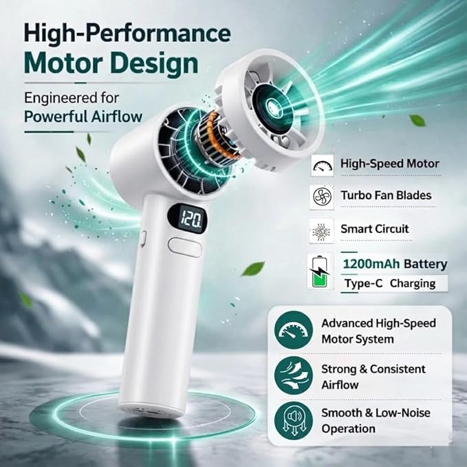 High Speed Handheld Turbo Fan Portable Mini Jet Fan with LED Digital Display G3014