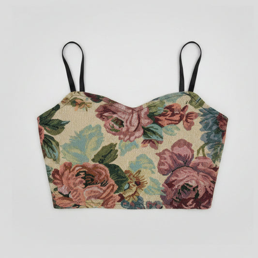 Vintage Woven Jacquard Floral Corset Blouse  Free Size B900