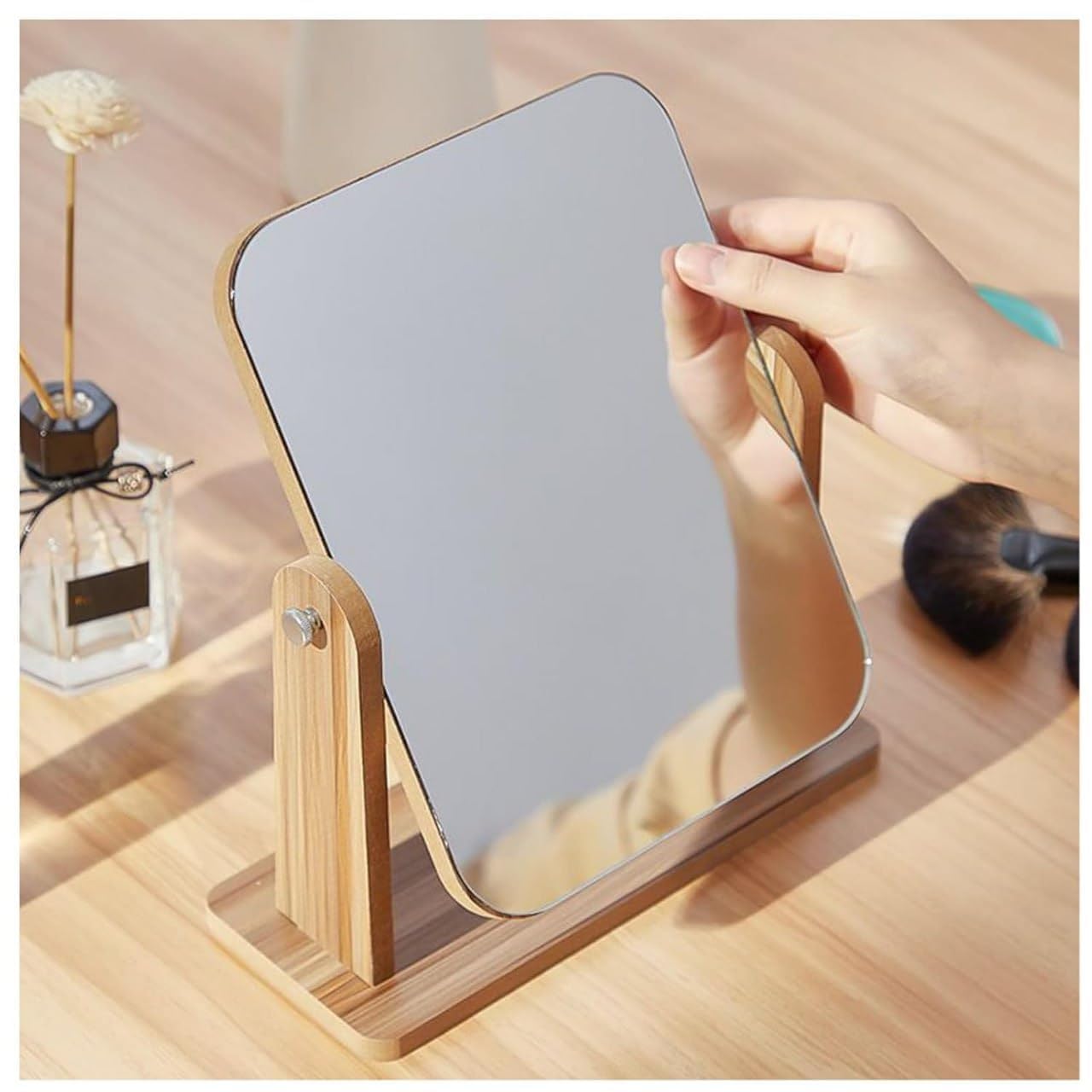 Wooden Desk Square Makeup Mirror TR454