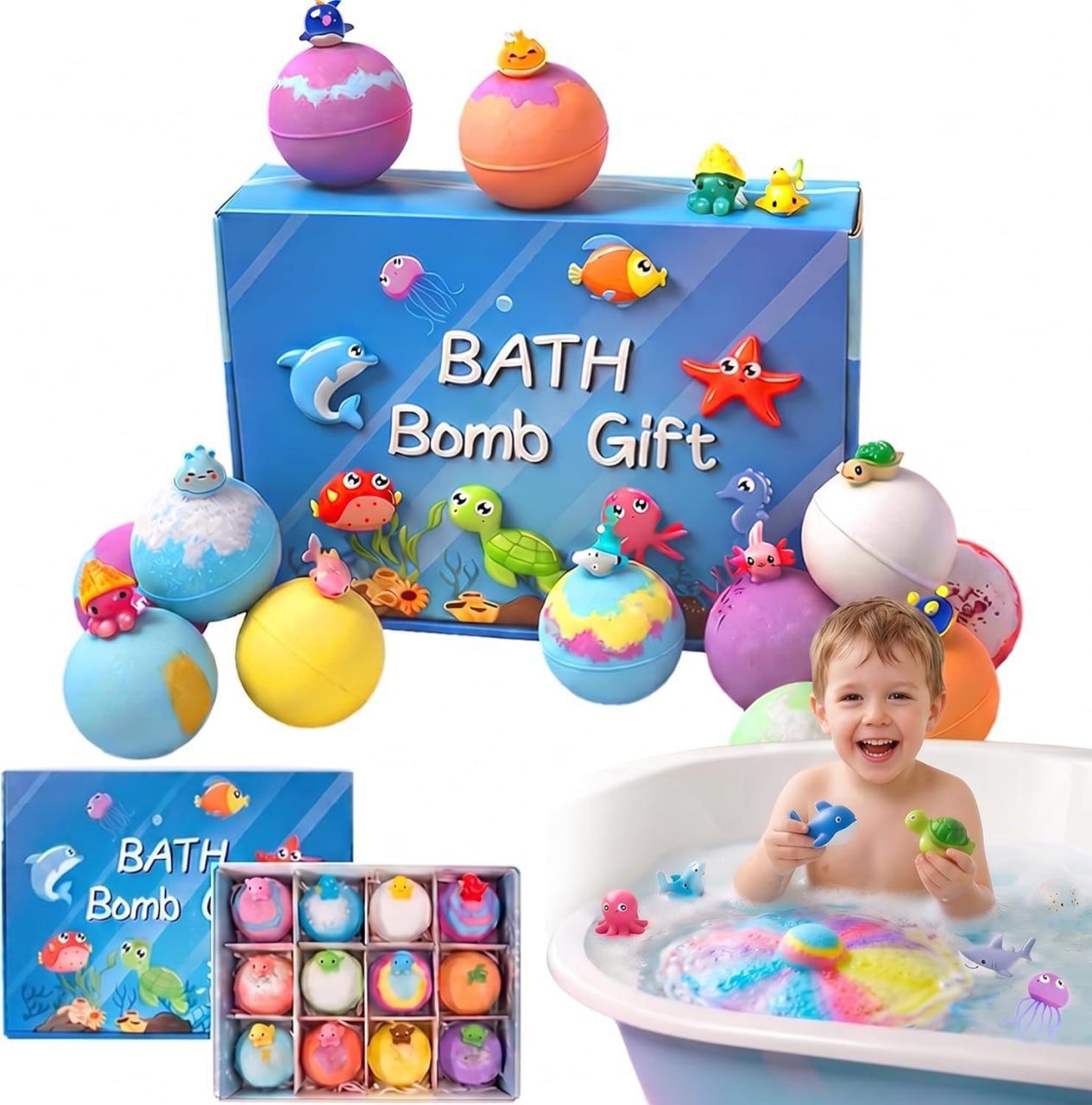 12 Pack Kids Bath Bombs with Surprise Toys Inside Gift Set TR3240