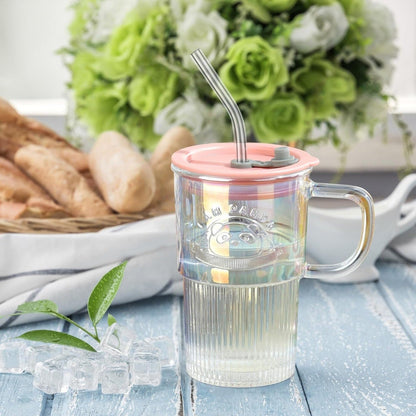 Glass Tumbler with Lid Handle and Straw TR6496