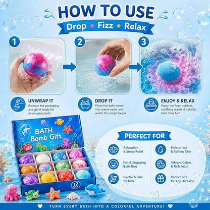 12 Pack Kids Bath Bombs with Surprise Toys Inside Gift Set TR3240
