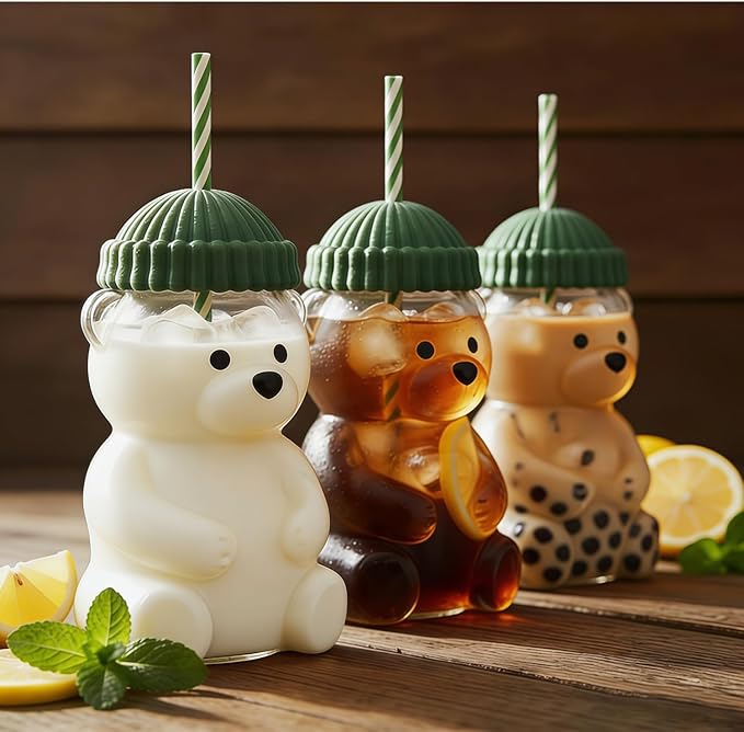 Cute Reusable Glass Tumbler with Lid and Straw for Coffee G847