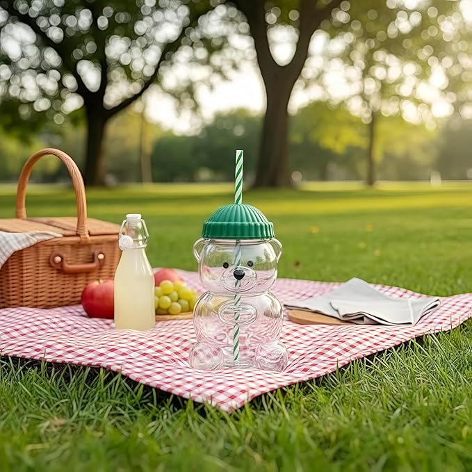 Cute Reusable Glass Tumbler with Lid and Straw for Coffee G847