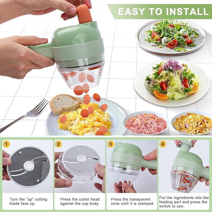 4 In 1 Hand held Vegetable Cutter New Electric Chopper G5578