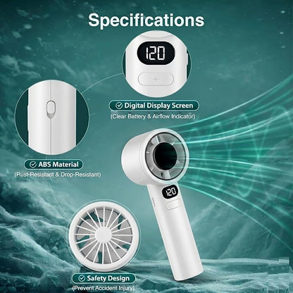 High Speed Handheld Turbo Fan Portable Mini Jet Fan with LED Digital Display G3014
