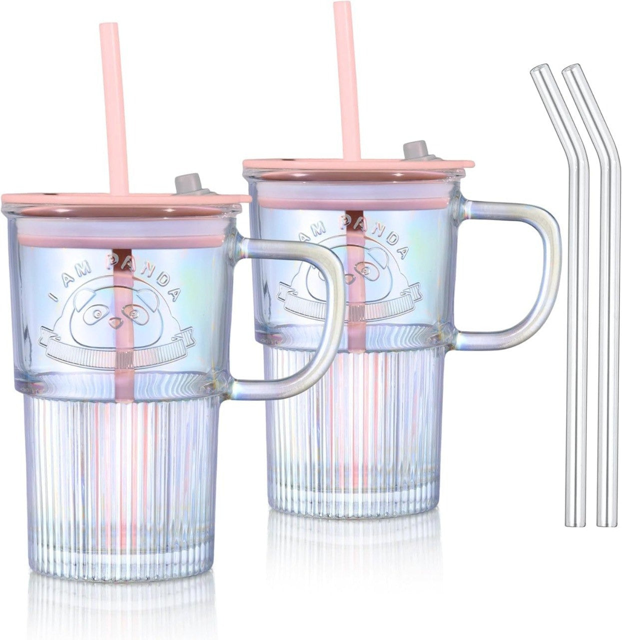 Glass Tumbler with Lid Handle and Straw TR6496
