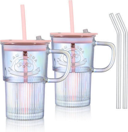 Glass Tumbler with Lid Handle and Straw TR6496