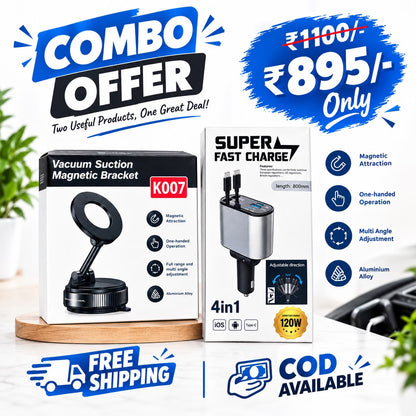 Combo Magnetic Phone Holder + Fast Car Charger H150