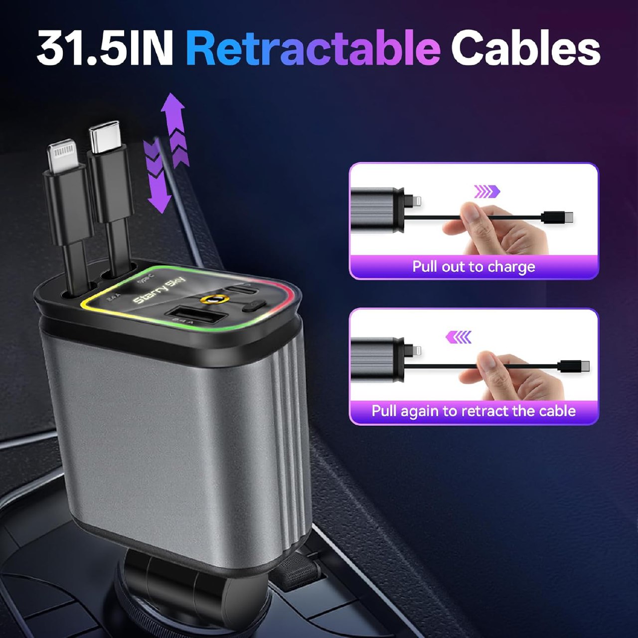 4 in 1 Car Charger 66W Dual USB Port TR757