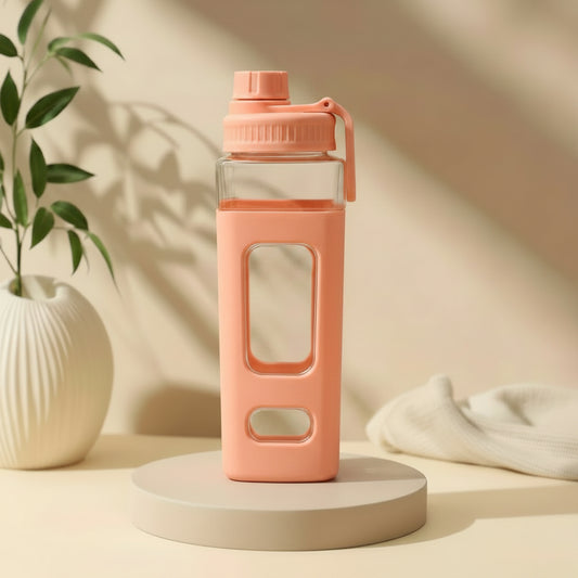 premium orange teddy print slipper water bottle with straw Z785