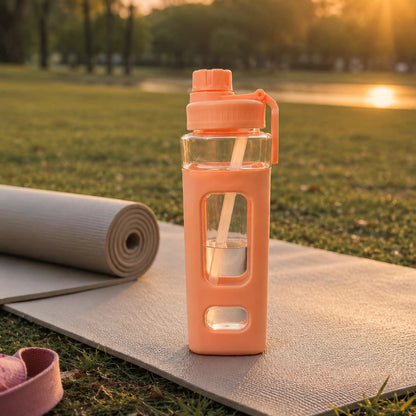 premium orange teddy print slipper water bottle with straw Z785