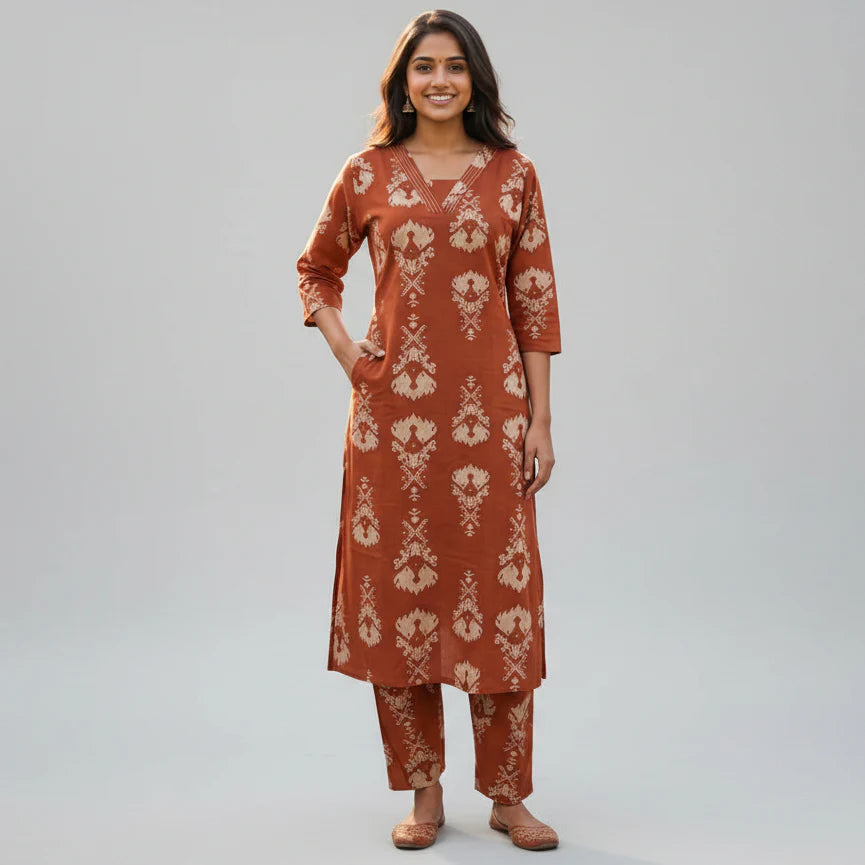 Women's Handcrafted Heritage Print Kurta & Pant Set HP88