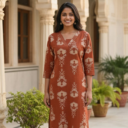 Women's Handcrafted Heritage Print Kurta & Pant Set HP88