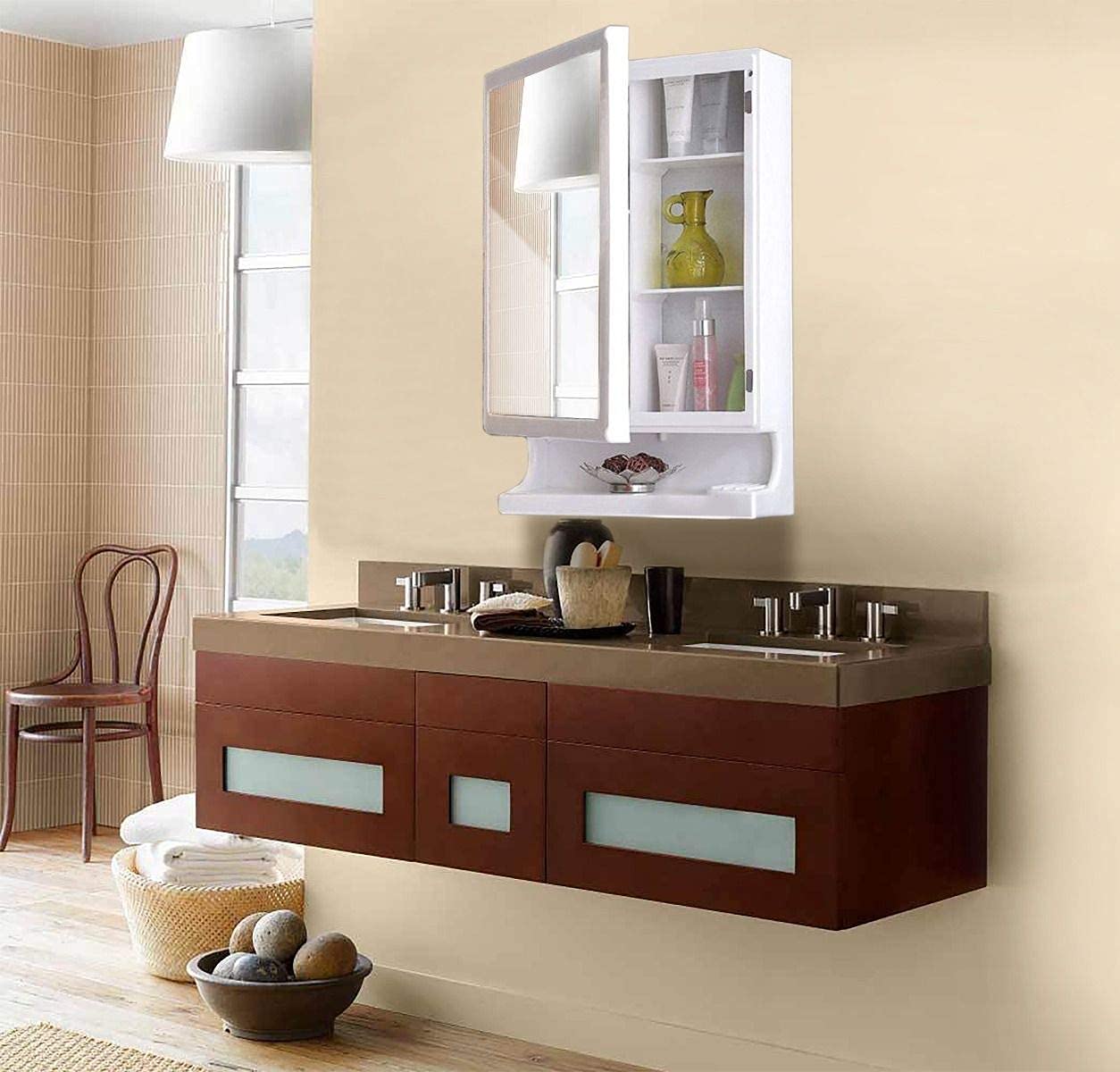 White mirror cabinet with secure storage TR1269