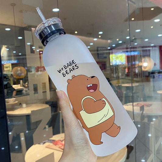 Babe Bears Cartoon Water Bottle with Straw Lid 1000 ML TR8793