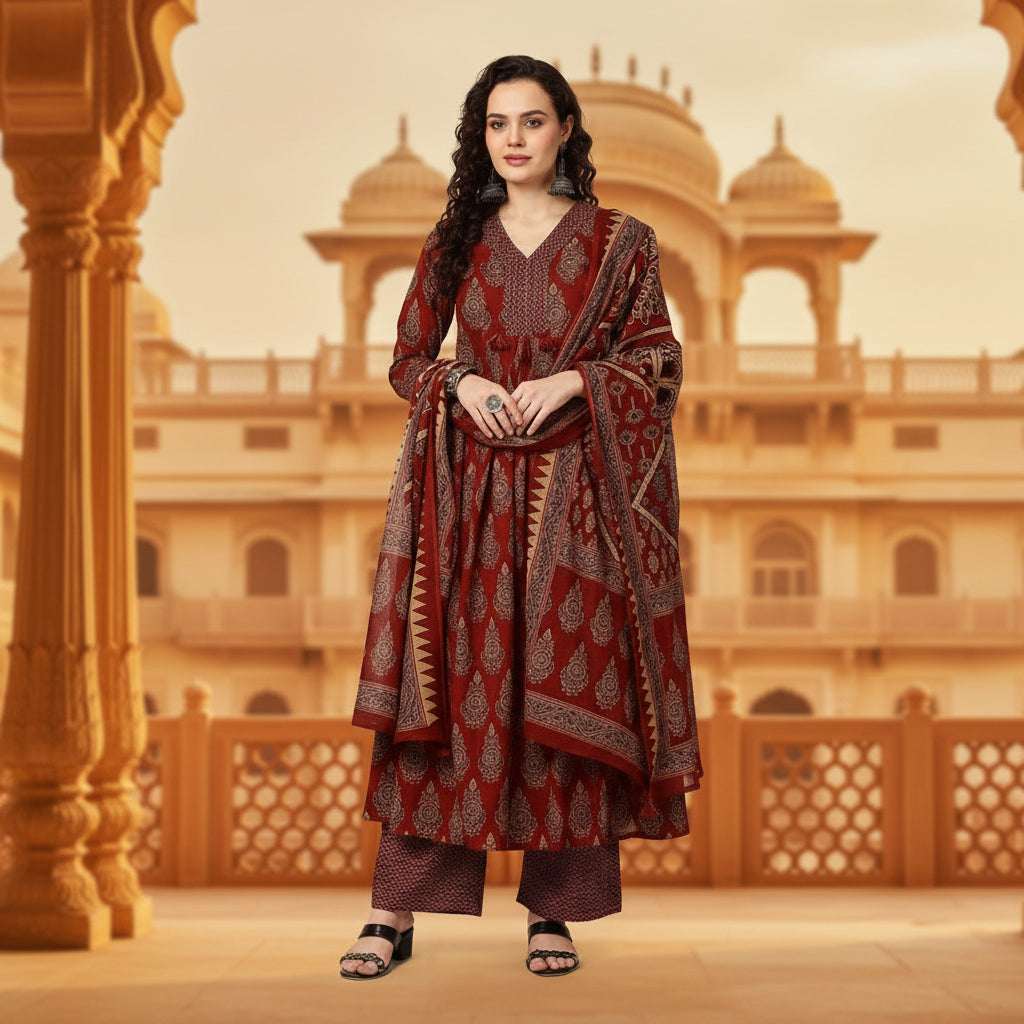 Women's Elegant Traditional Prints with Dupatta Set F920