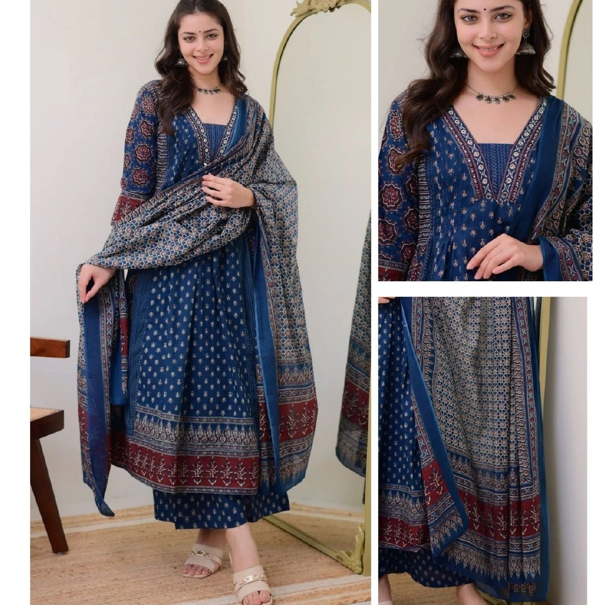 Women's Dinky Red Printed Viscose Anarkali Set with Dupatta F960