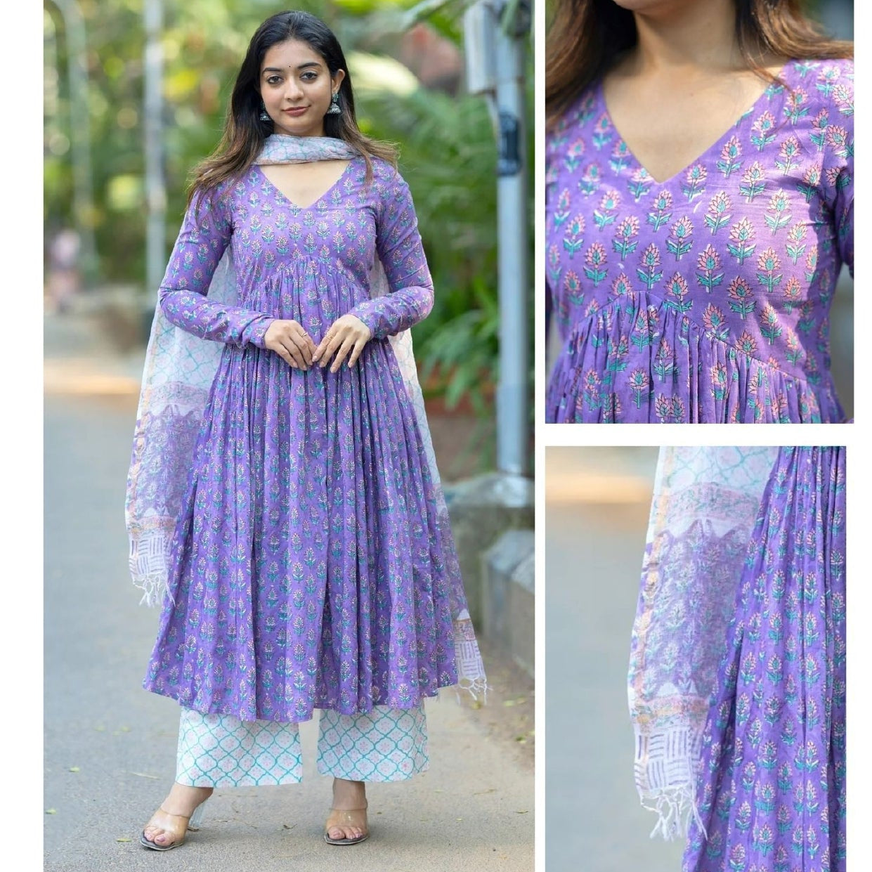 Women's Soft Lavender Floral Viscose Set with Lightweight Dupatta F930