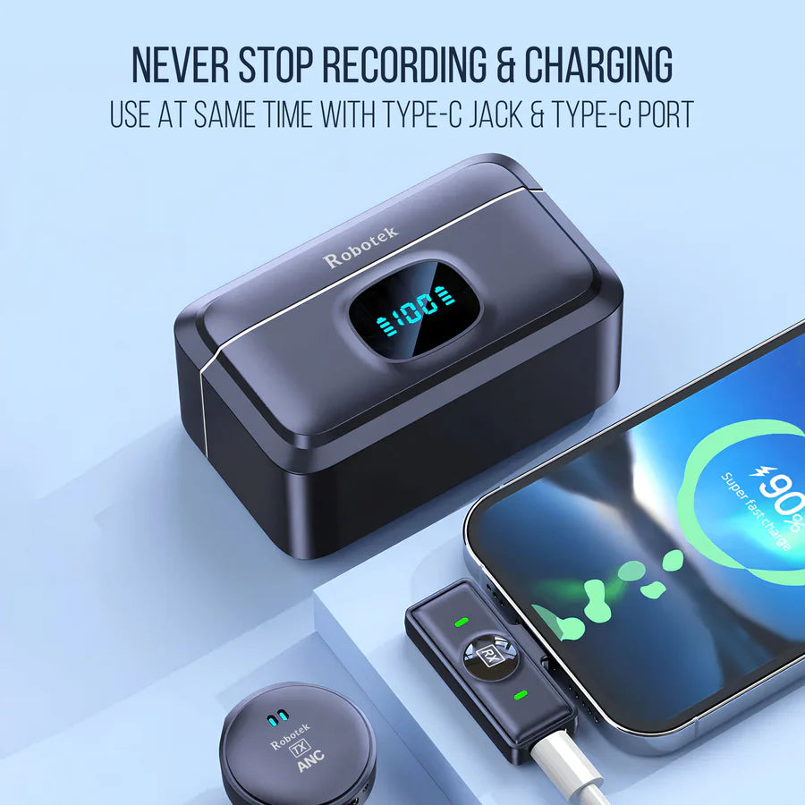 Wireless Microphone System Black Dual Mic Set with Charging Case F150