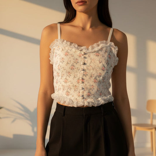 Vintage Style Floral Lace Bustier Blouse  Free Size B941