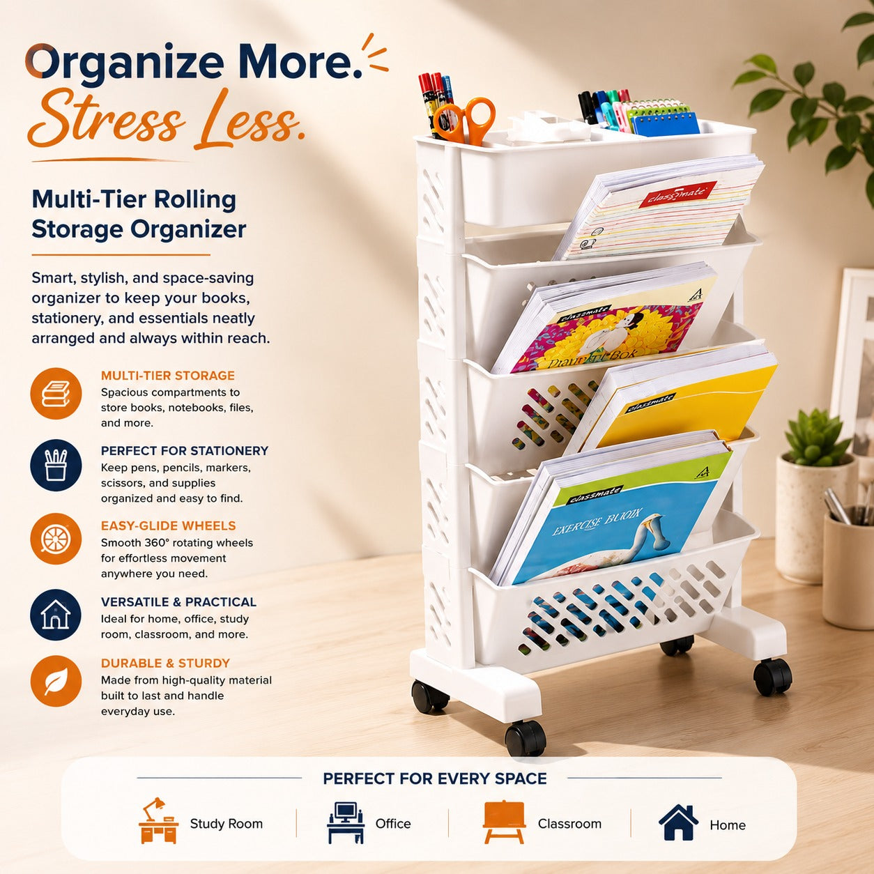 4 Layer Removable Plastic Movable Bookshelf TR3001