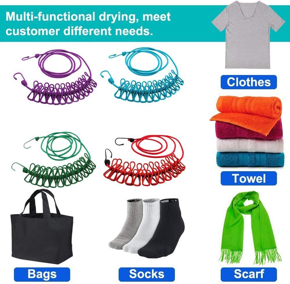 Portable Multi Functional Drying Rope with 12 Clips 1.8m TR8790