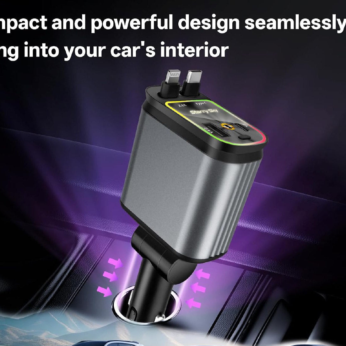 4 in 1 Car Charger 66W Dual USB Port TR757