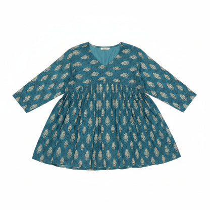 Women's Ocean Teal Printed Pleated Tunic Top HP88
