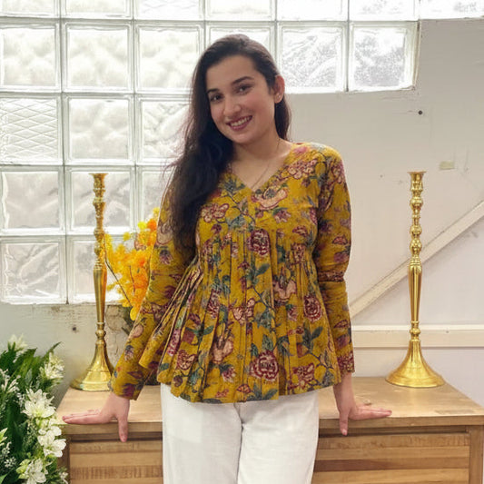 Floral Vibe Mustard Empire Top Stylish & Comfortable Daily Wear DS100069