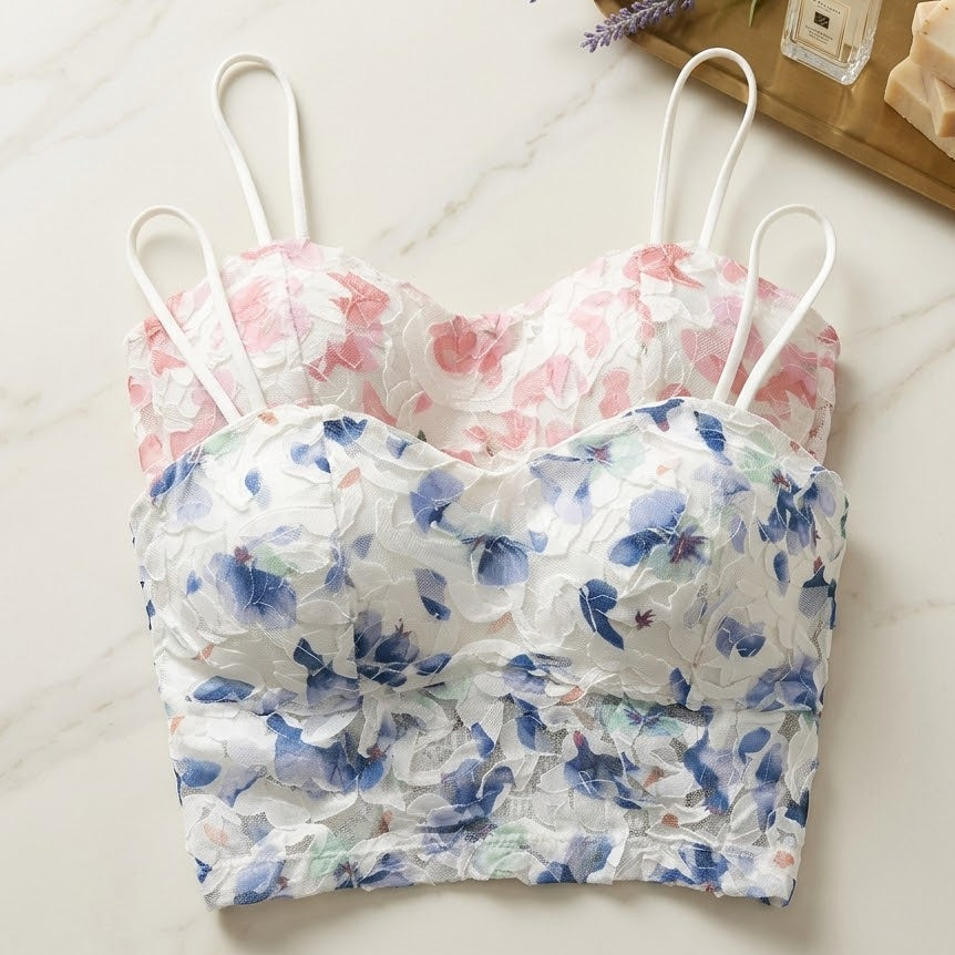 Elegant 2-Piece Floral Lace Crop Top Bralette Set B6699