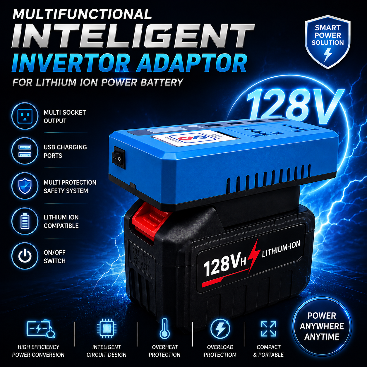 Multifunction Intelligent Inverter Adapter for Lithium-Ion Power Tool Batteries BR54