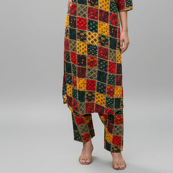 Women's Multi-Color Patchwork Printed Kurta & Pant Set HP31
