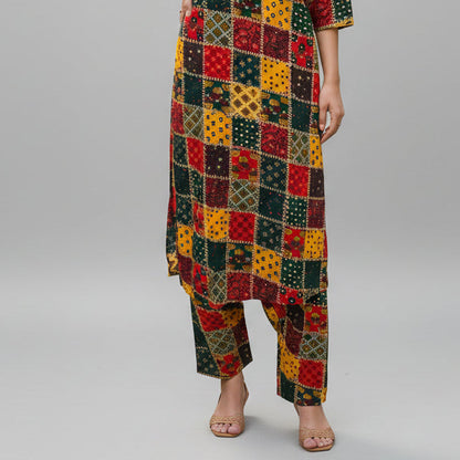 Women's Multi-Color Patchwork Printed Kurta & Pant Set HP31