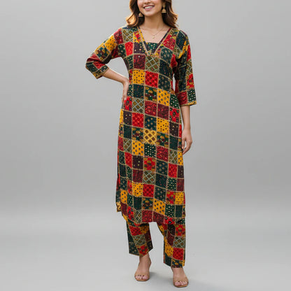 Women's Multi-Color Patchwork Printed Kurta & Pant Set HP31