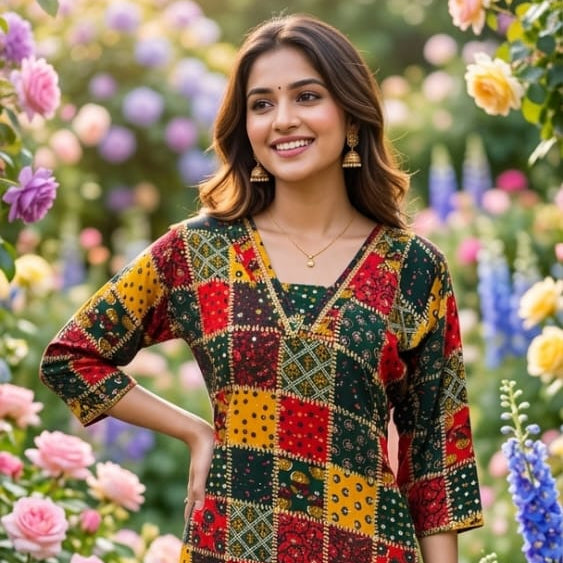 Women's Multi-Color Patchwork Printed Kurta & Pant Set HP31
